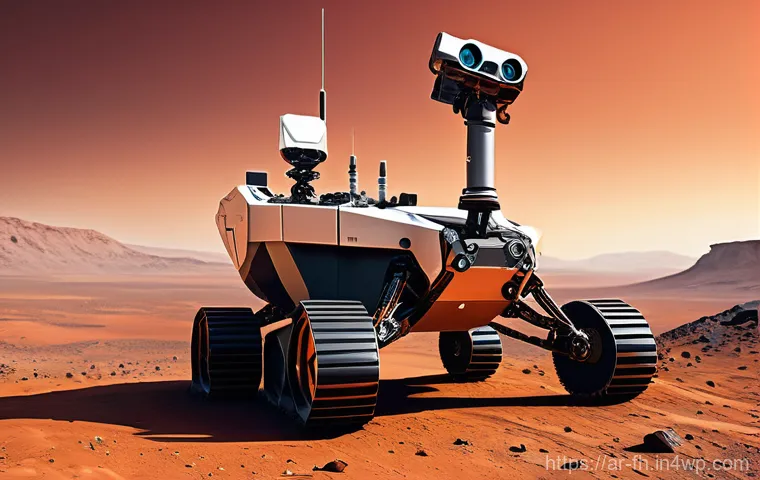 화성 탐사 로버의 자율 주행 기술 - **Prompt 1: Futuristic Mars Rover Navigating a Rugged Landscape**
"A highly detailed, state-of-t...