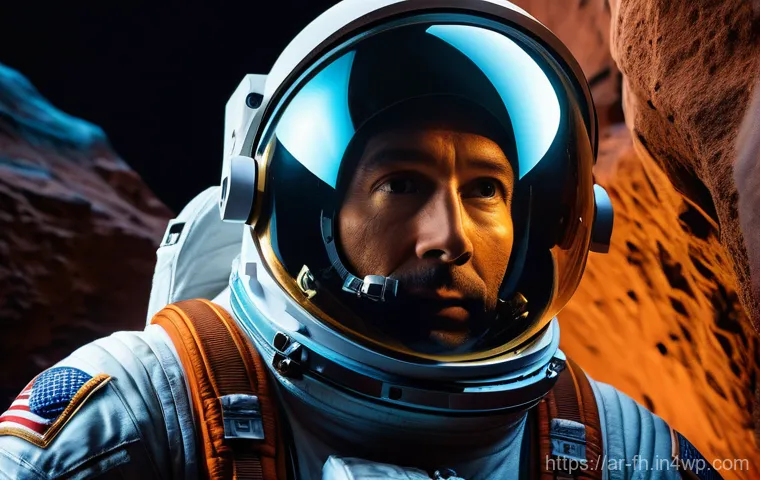 화성 탐사에 관한 최신 연구 동향 - **Prompt:** A close-up, dramatic shot of an astronaut in a full, advanced Mars exploration suit, car...