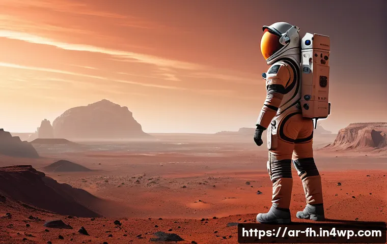 화성 탐사에서의 물리적 환경 연구 - A lone astronaut confronting the Martian elements.**
"A highly detailed, realistic image of a solita...