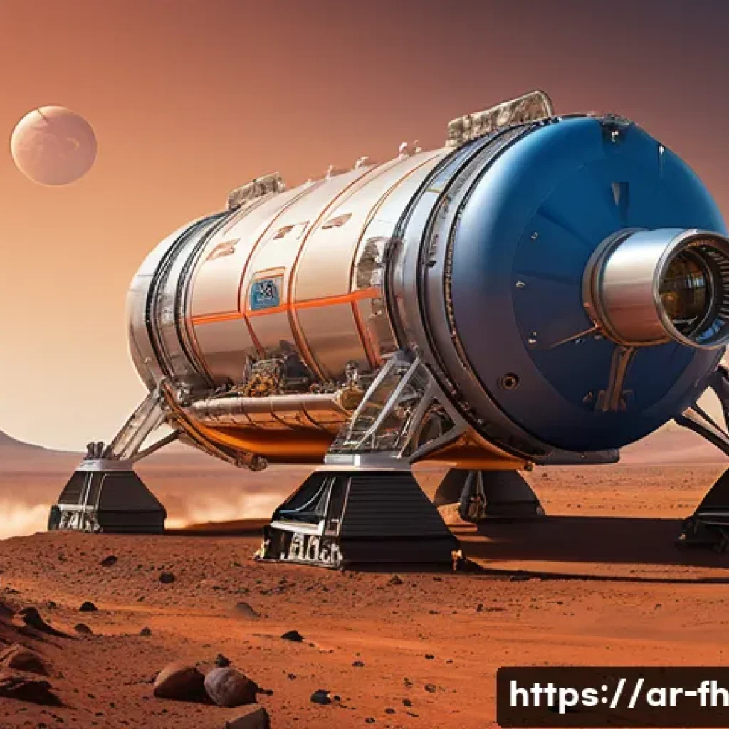 화성 탐사선을 위한 연료 기술 - A highly detailed futuristic spacecraft launch scene on Mars, showcasing advanced liquid high-perfor...